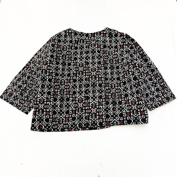 Ruby Red Geometric Tribal Patterned Lightweight Cotton Blazer Jacket Size 16 - Picture 4 of 5